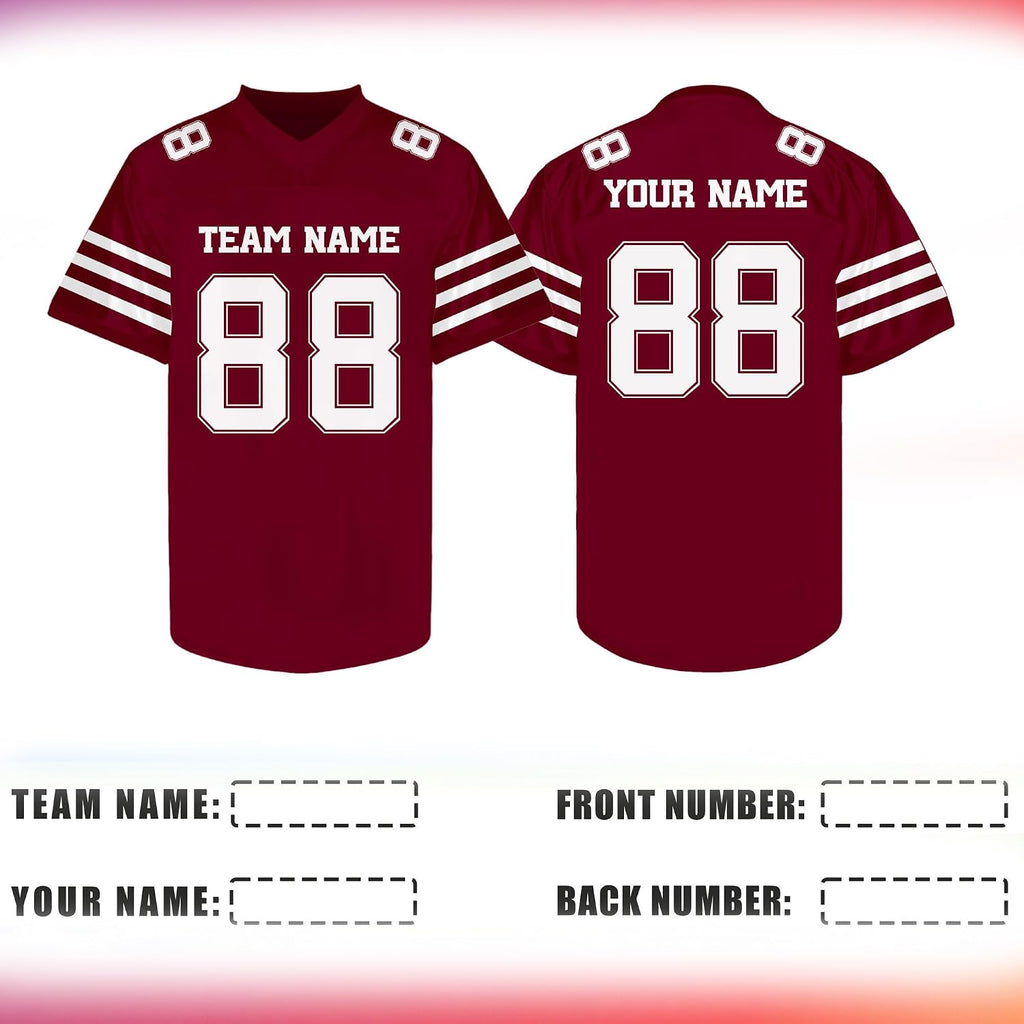 Custom Maroon and White Football Jersey with Name and Number