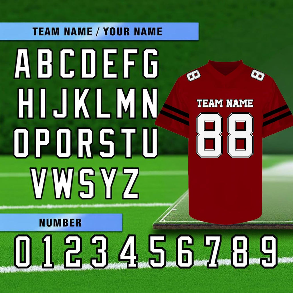 Custom Red and White Football Jersey with Sleeve Stripes