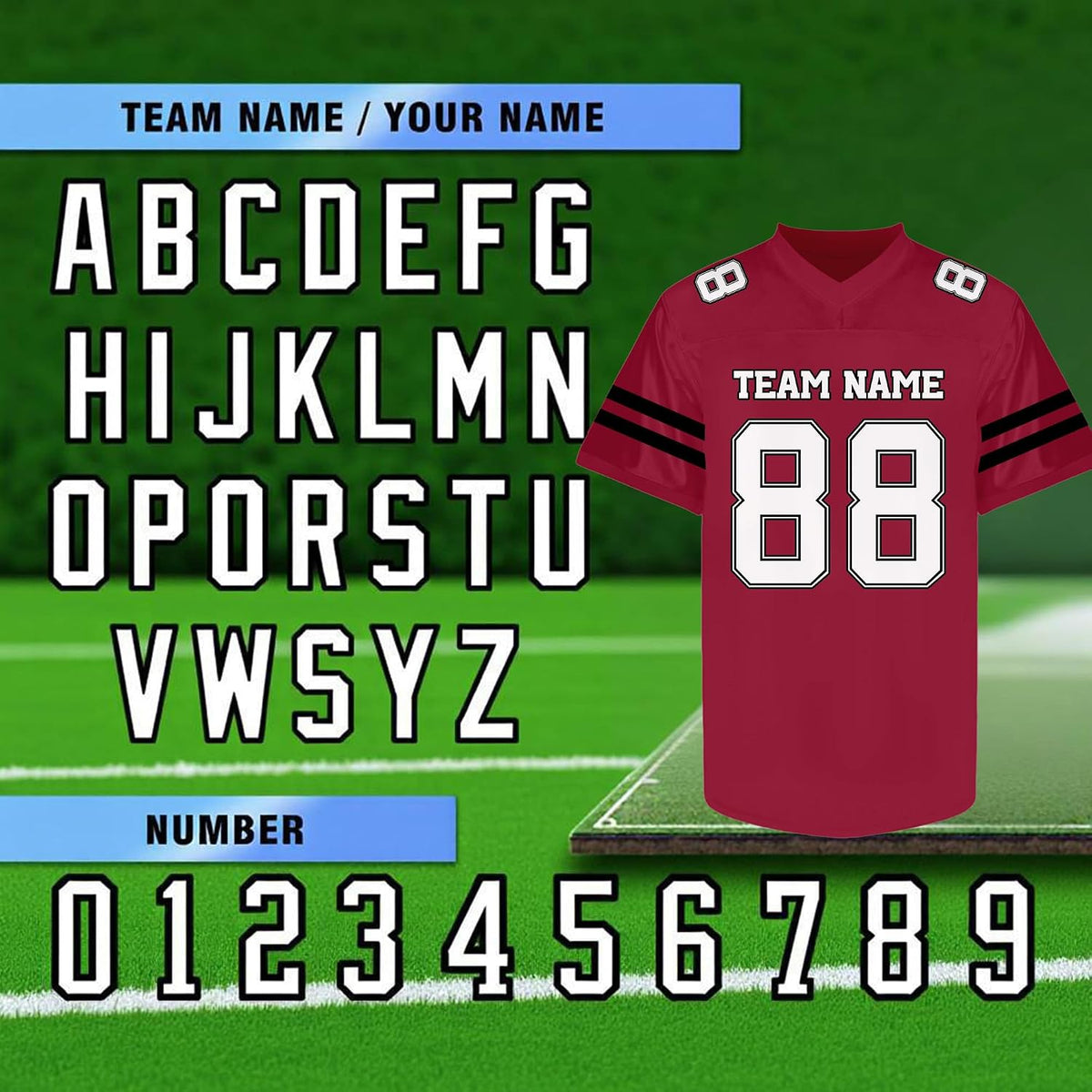 Custom Red Football Jersey with White Double Sleeve Stripes