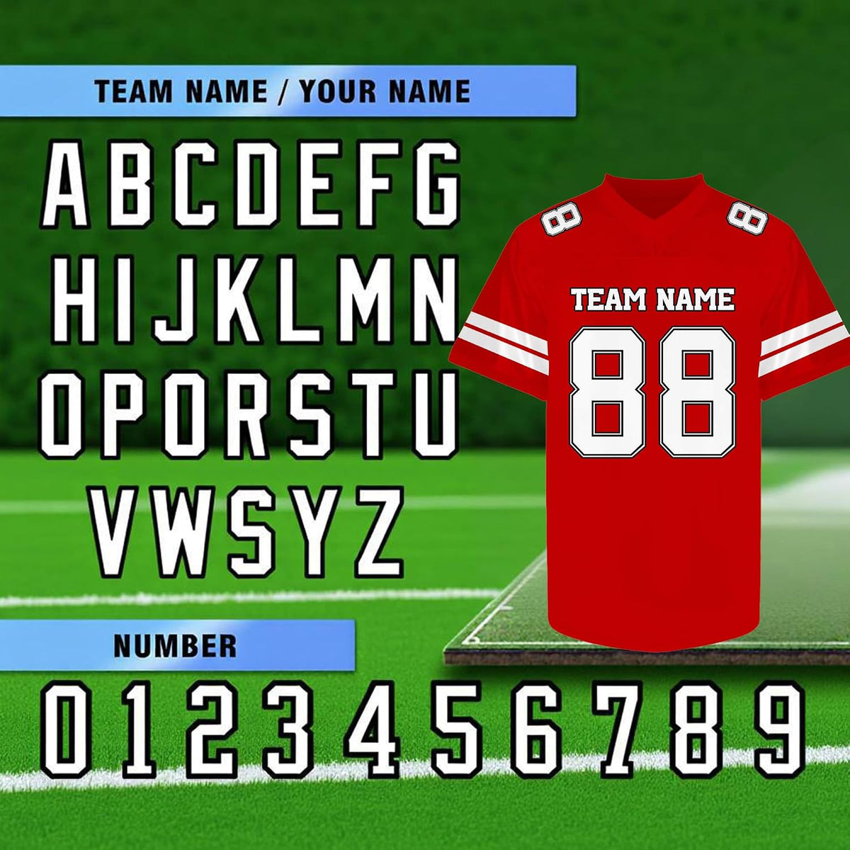 Custom Red Football Jersey with White Striped Sleeves