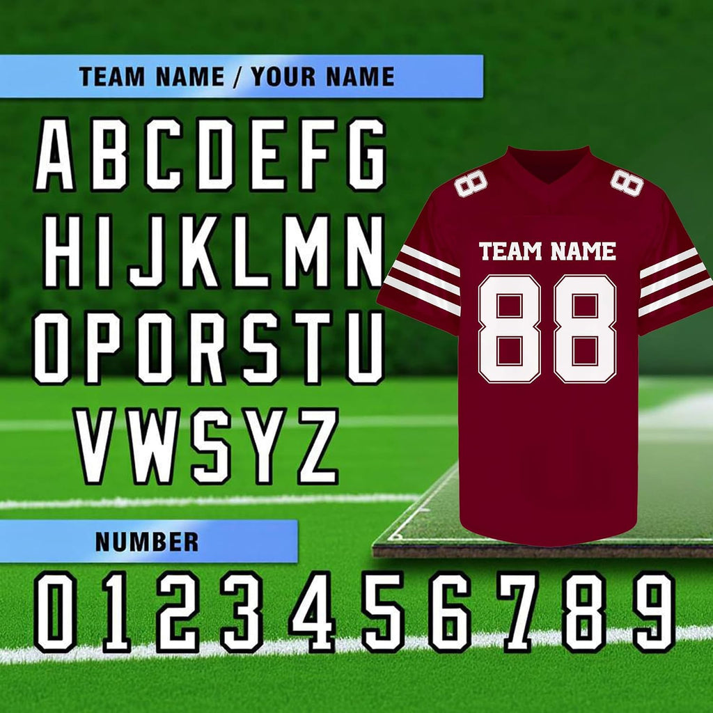Custom Maroon and White Football Jersey with Name and Number