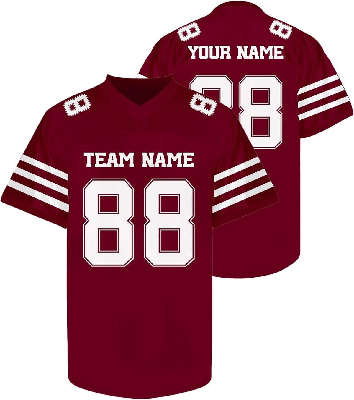 Custom Maroon and White Football Jersey with Name and Number