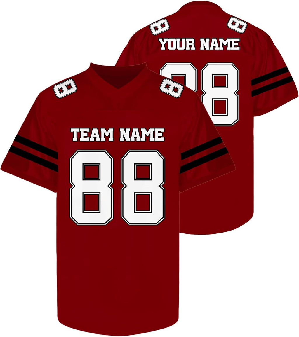 Custom Red and White Football Jersey with Sleeve Stripes