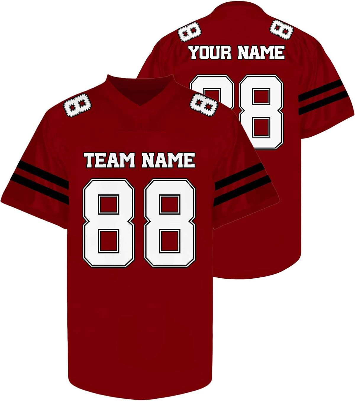 Custom Red and White Football Jersey with Sleeve Stripes