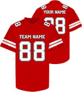 Custom Red Football Jersey with White Striped Sleeves