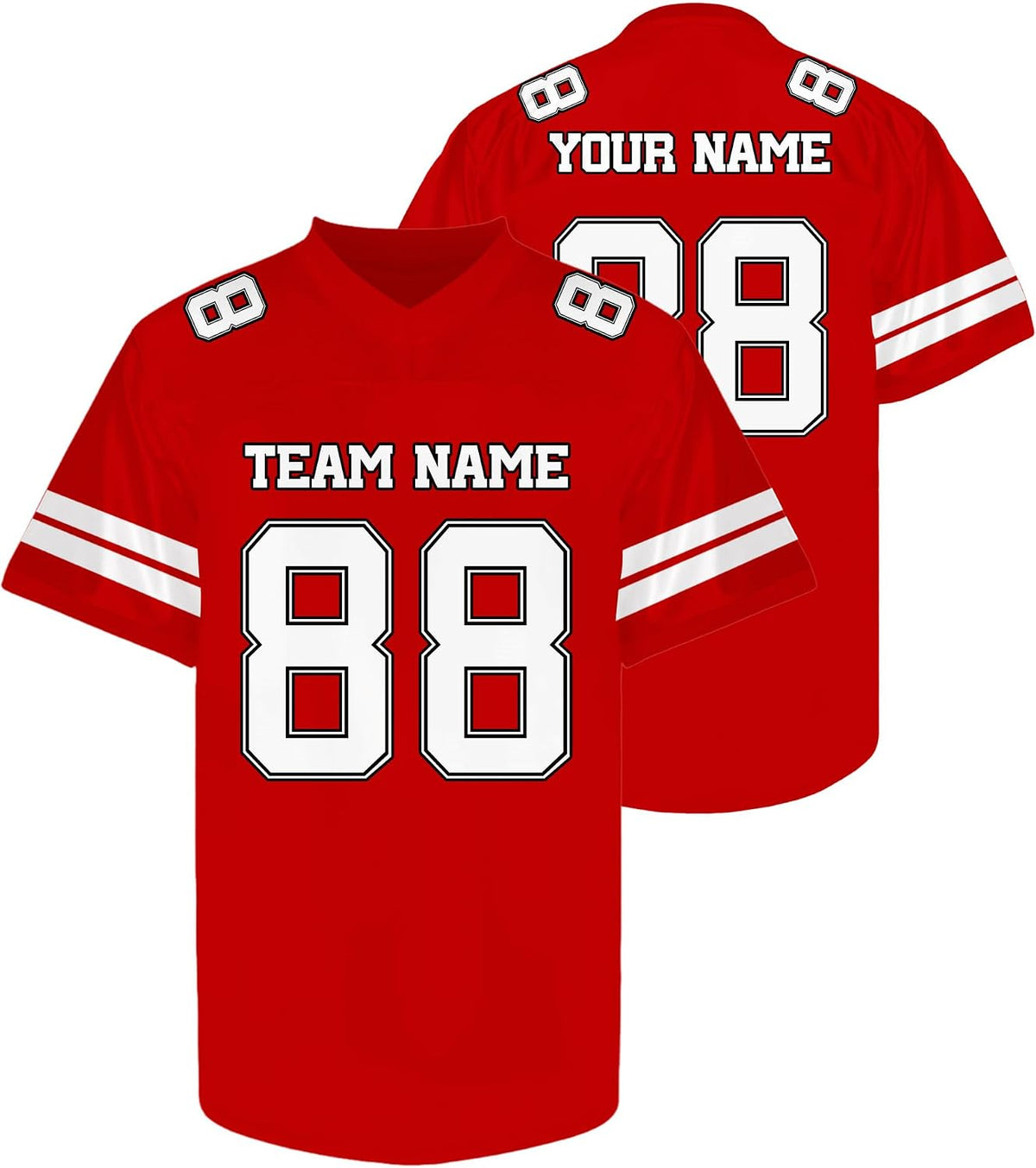 Custom Red Football Jersey with White Striped Sleeves