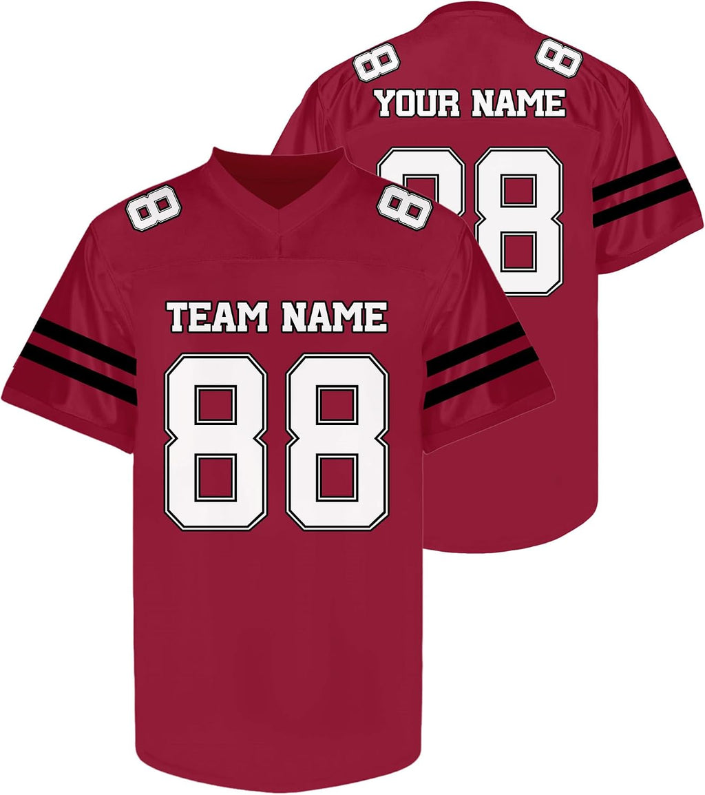 Custom Red Football Jersey with White Double Sleeve Stripes