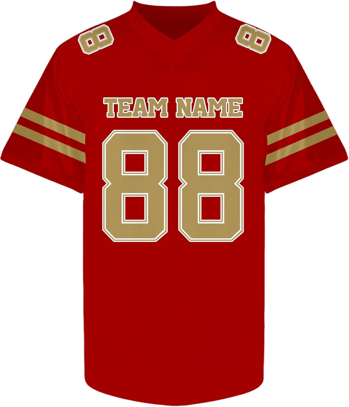 Custom Red Football Jersey with Gold Double Sleeve Stripes