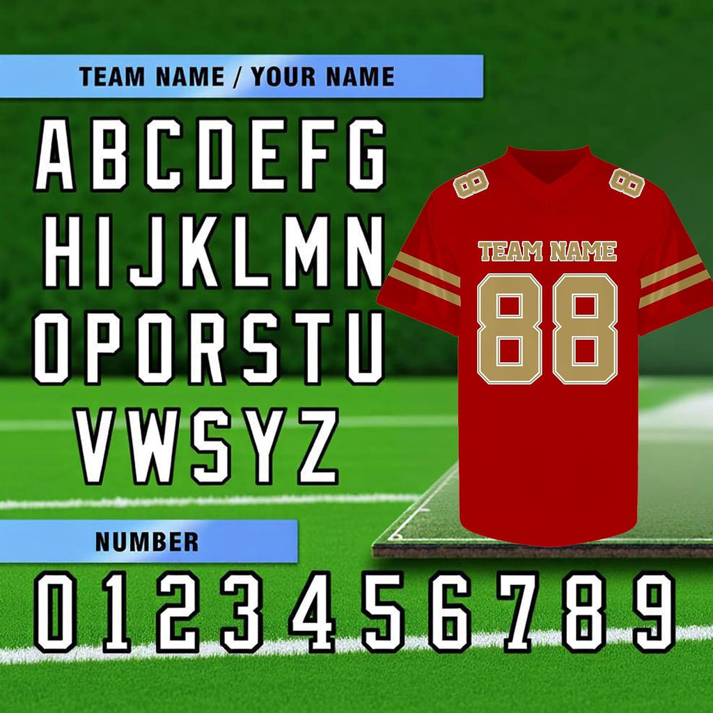 Custom Red Football Jersey with Gold Double Sleeve Stripes