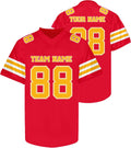 Custom Red Football Jersey with Gold and White Triple Sleeve Stripes