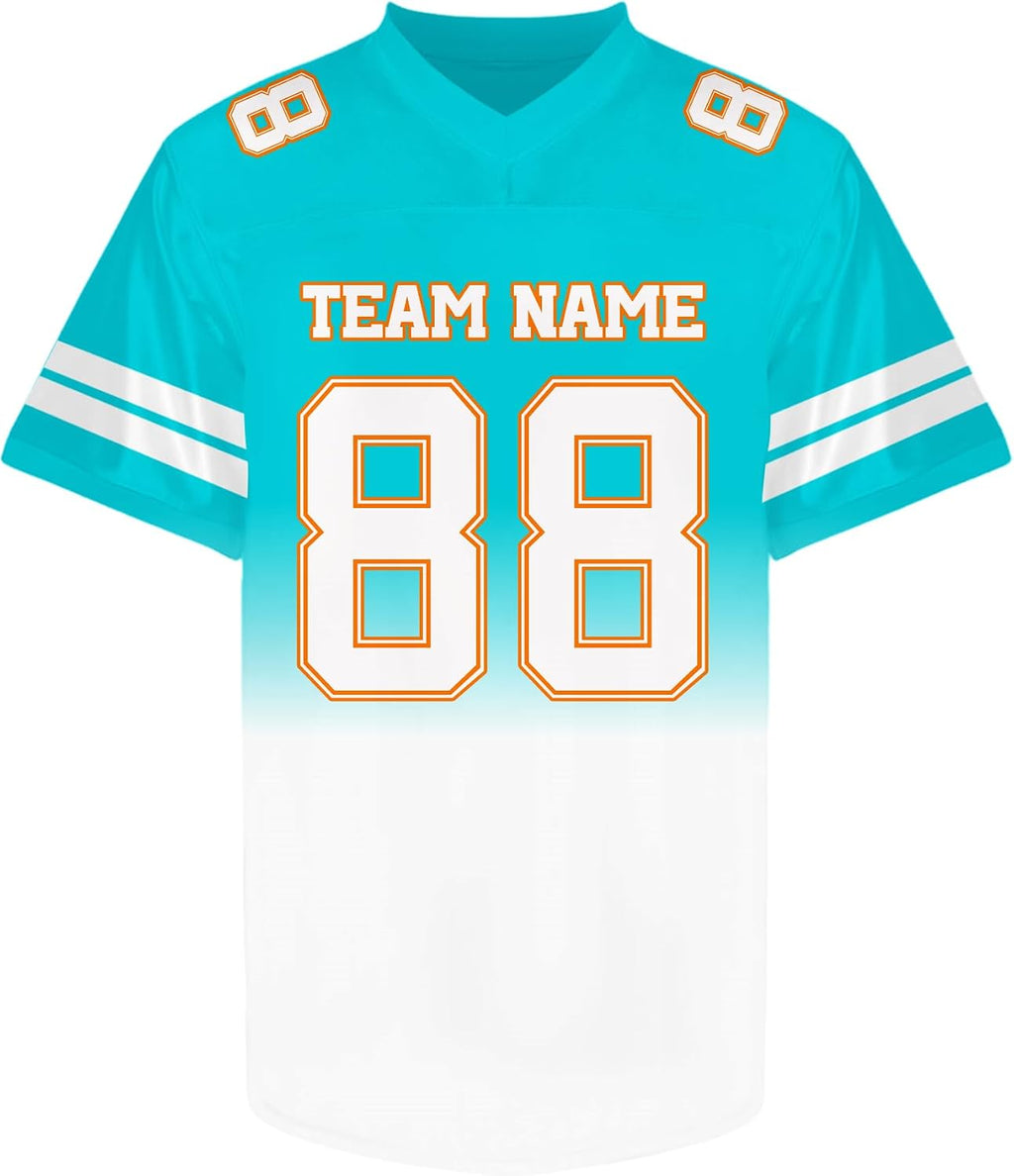 Custom Teal White Gradient Football Jersey Personalized Name and Number Team Uniform