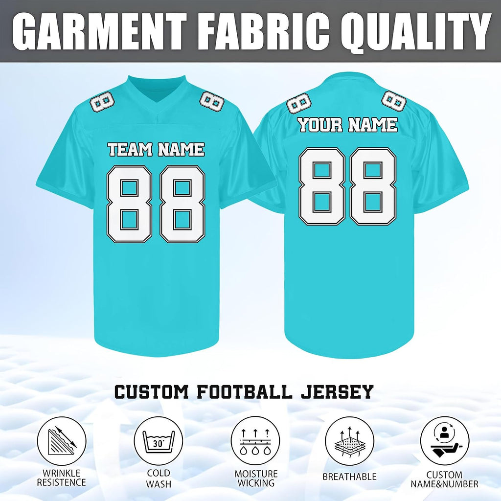 Custom Teal and White Football Jersey