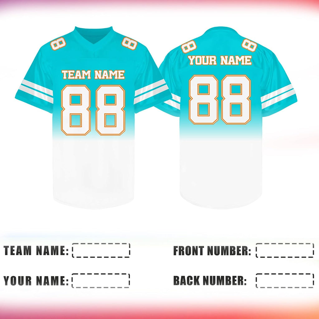 Custom Teal White Gradient Football Jersey Personalized Name and Number Team Uniform