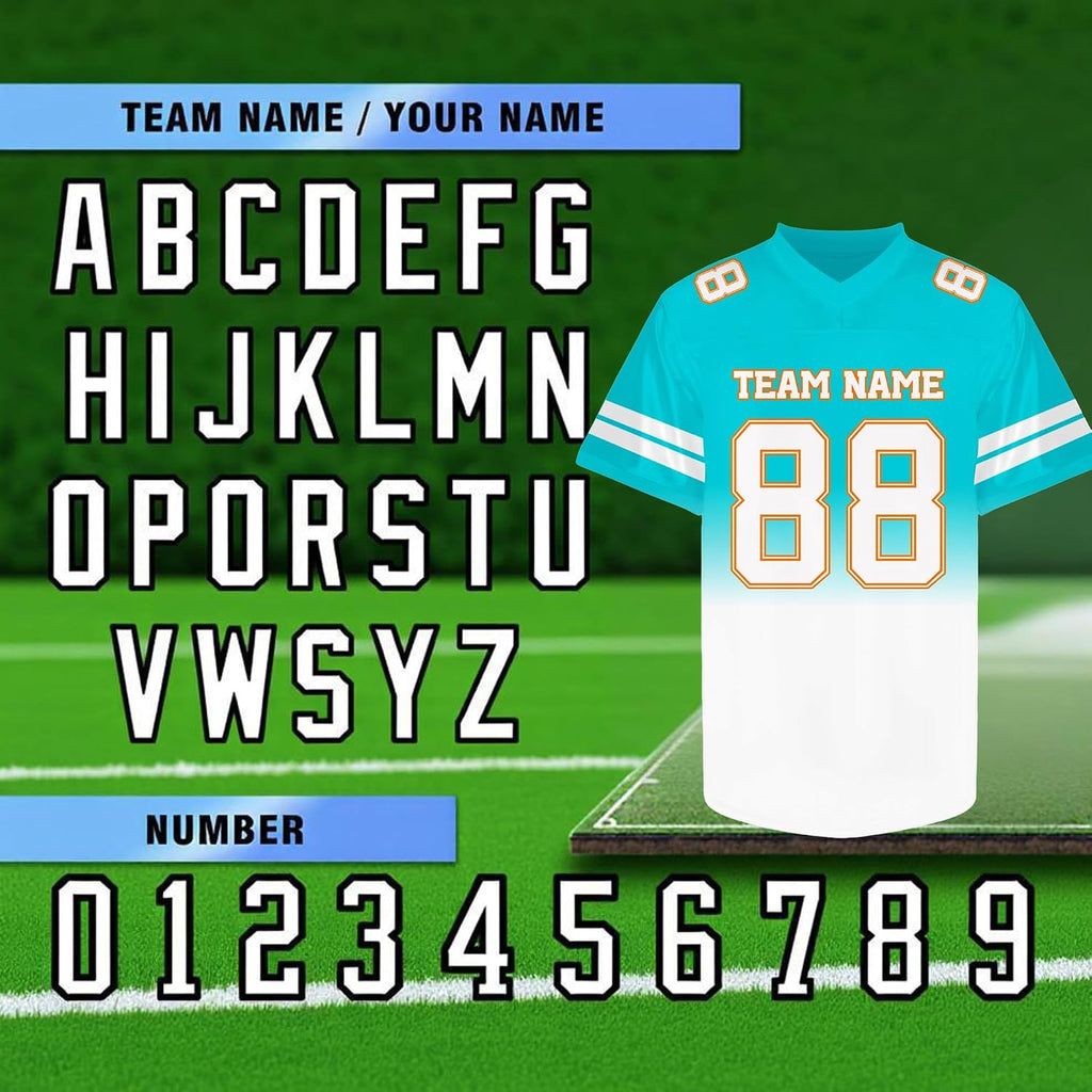 Custom Teal White Gradient Football Jersey Personalized Name and Number Team Uniform