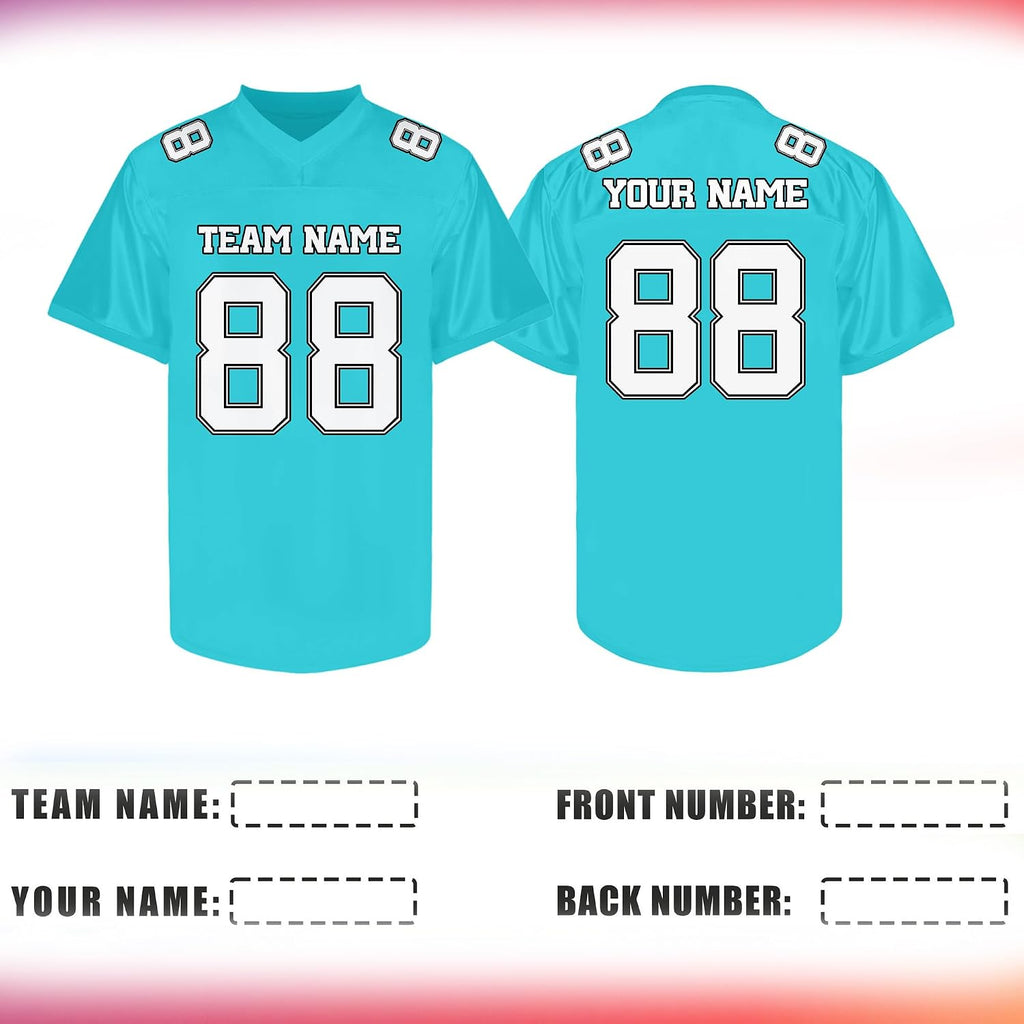 Custom Teal and White Football Jersey