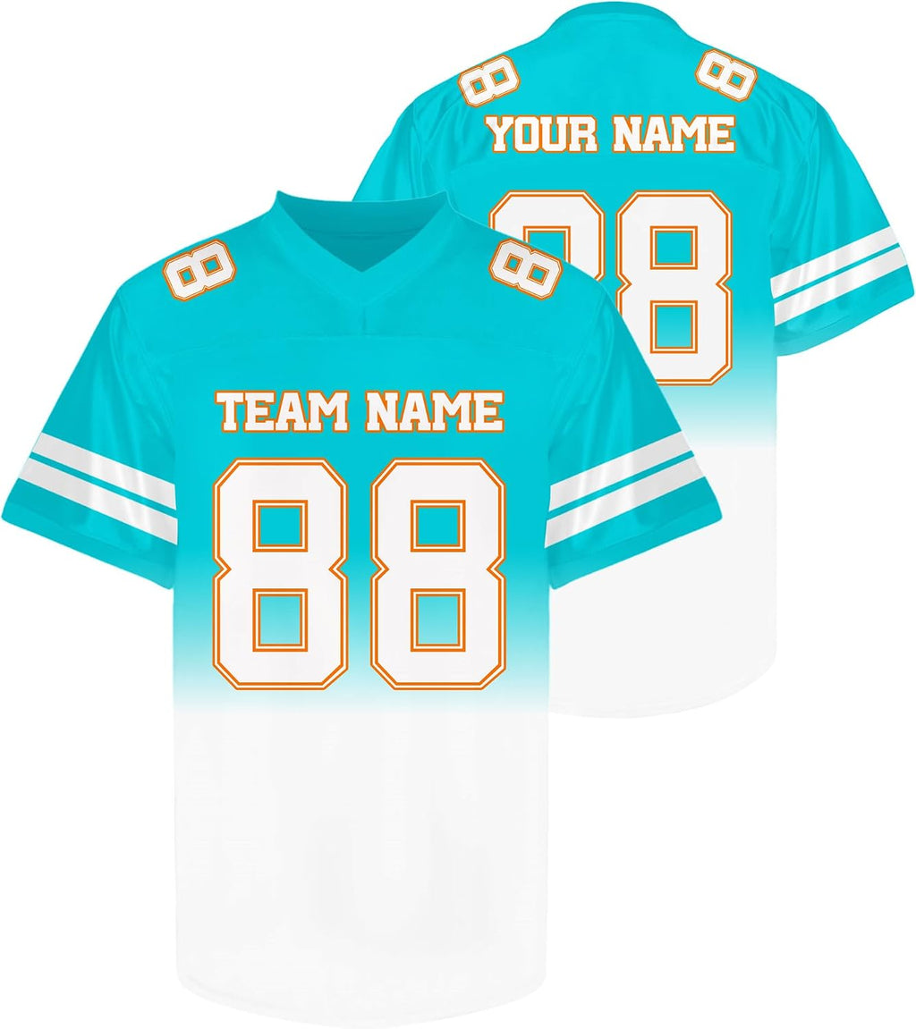 Custom Teal White Gradient Football Jersey Personalized Name and Number Team Uniform