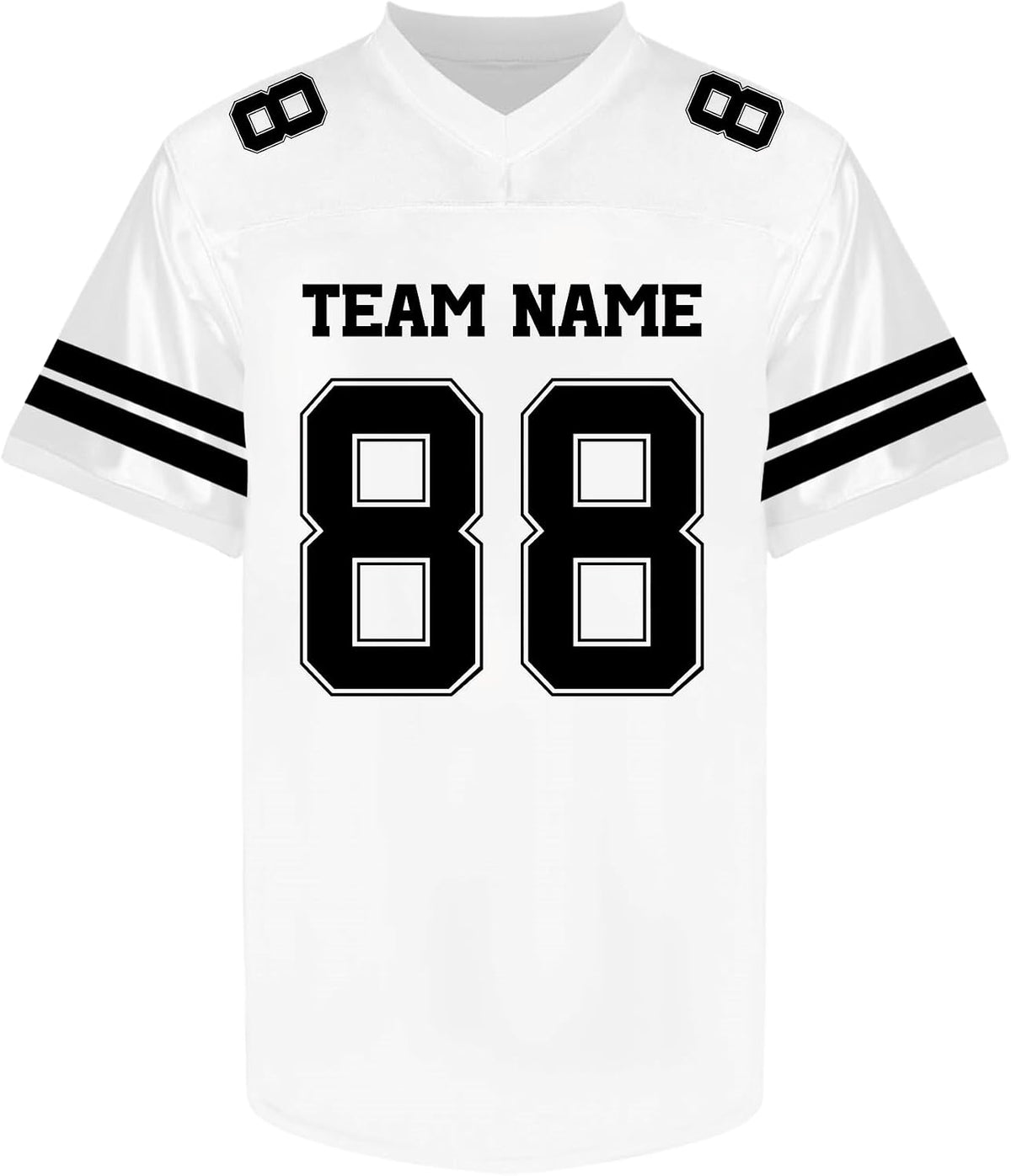 Custom White and Black Football Jersey with Double Sleeve Stripes