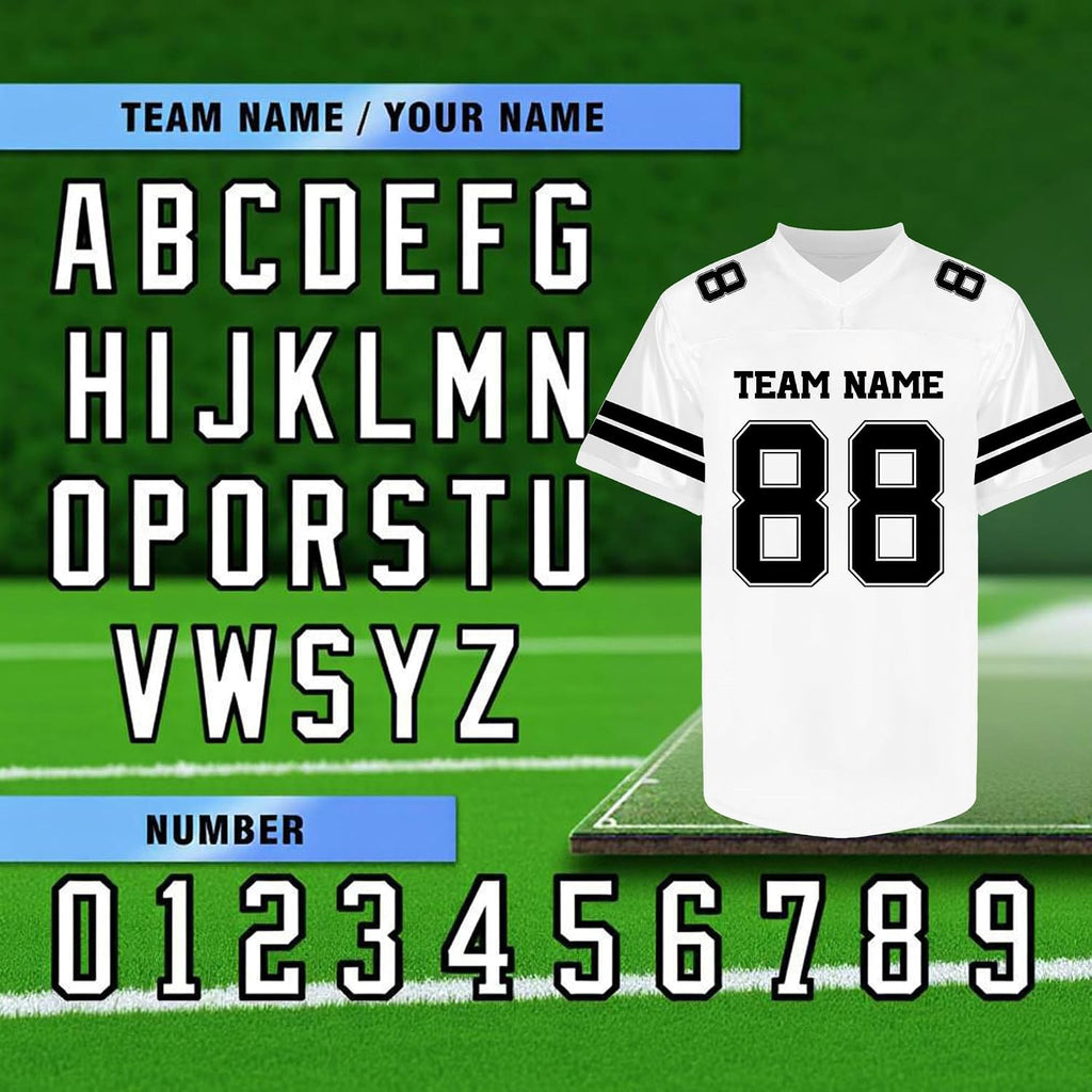 Custom White and Black Football Jersey with Double Sleeve Stripes