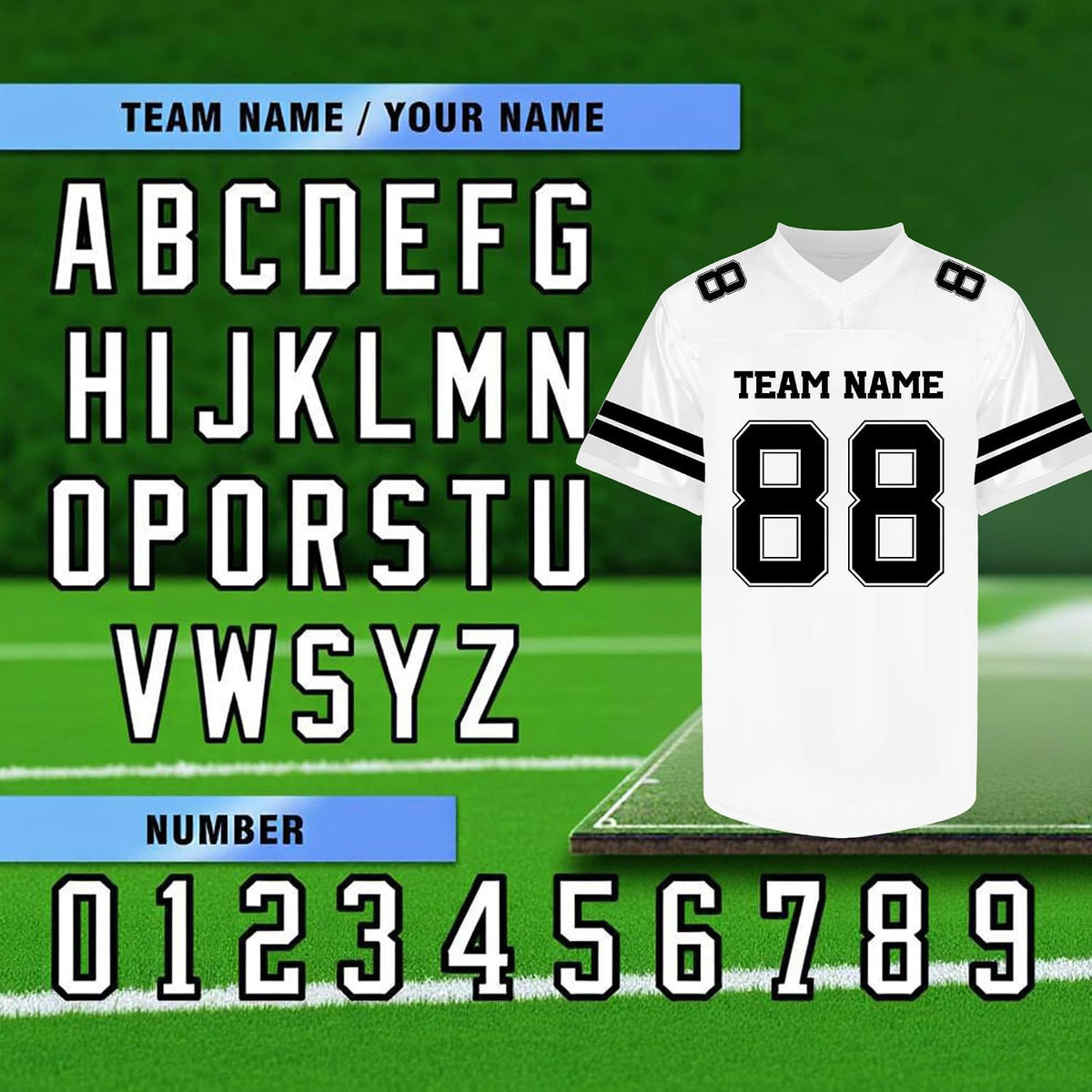 Custom White and Black Football Jersey with Double Sleeve Stripes