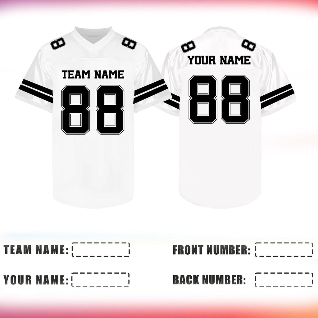 Custom White and Black Football Jersey with Double Sleeve Stripes