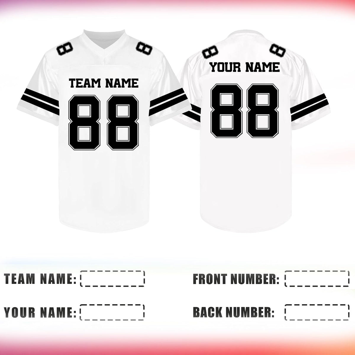 Custom White and Black Football Jersey with Double Sleeve Stripes