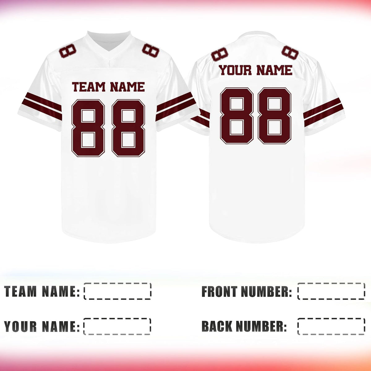 Custom White and Maroon Football Jersey