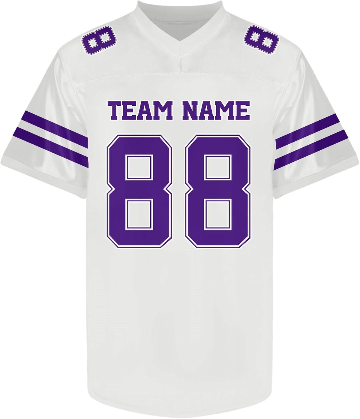 Custom White Football Jersey with Purple Double Sleeve Stripes