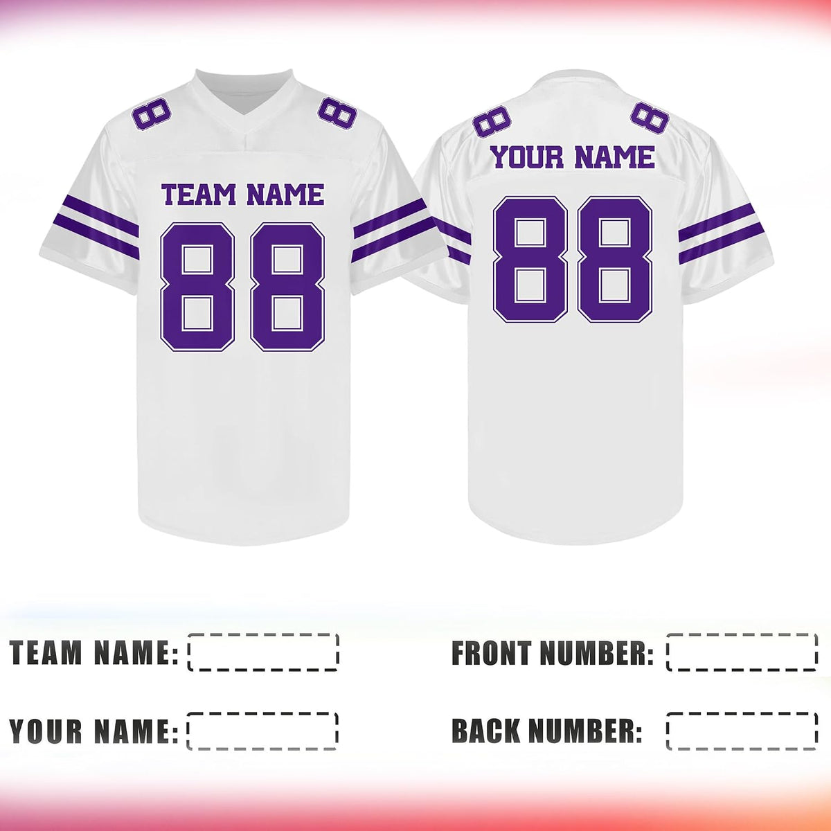 Custom White Football Jersey with Purple Double Sleeve Stripes