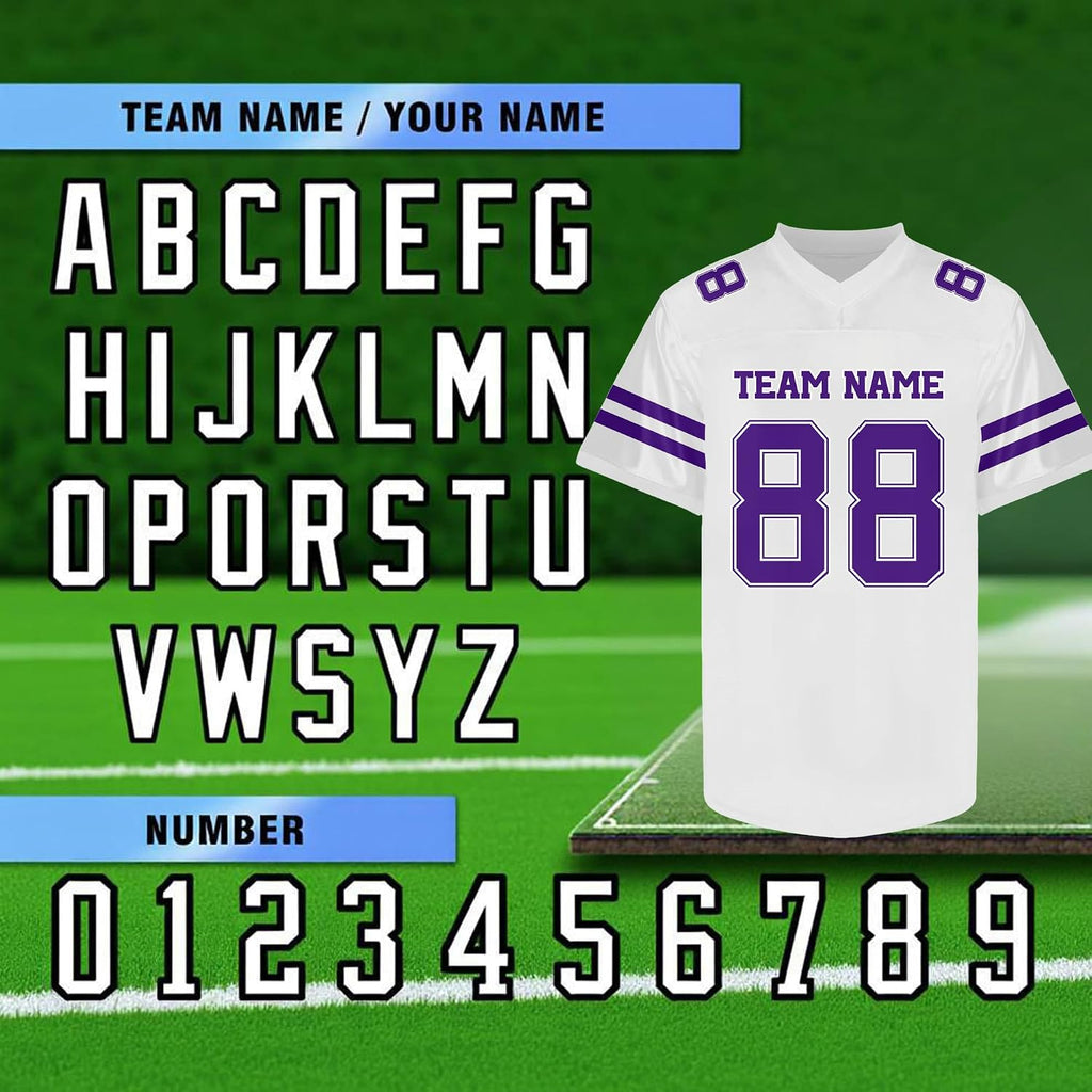 Custom White Football Jersey with Purple Double Sleeve Stripes