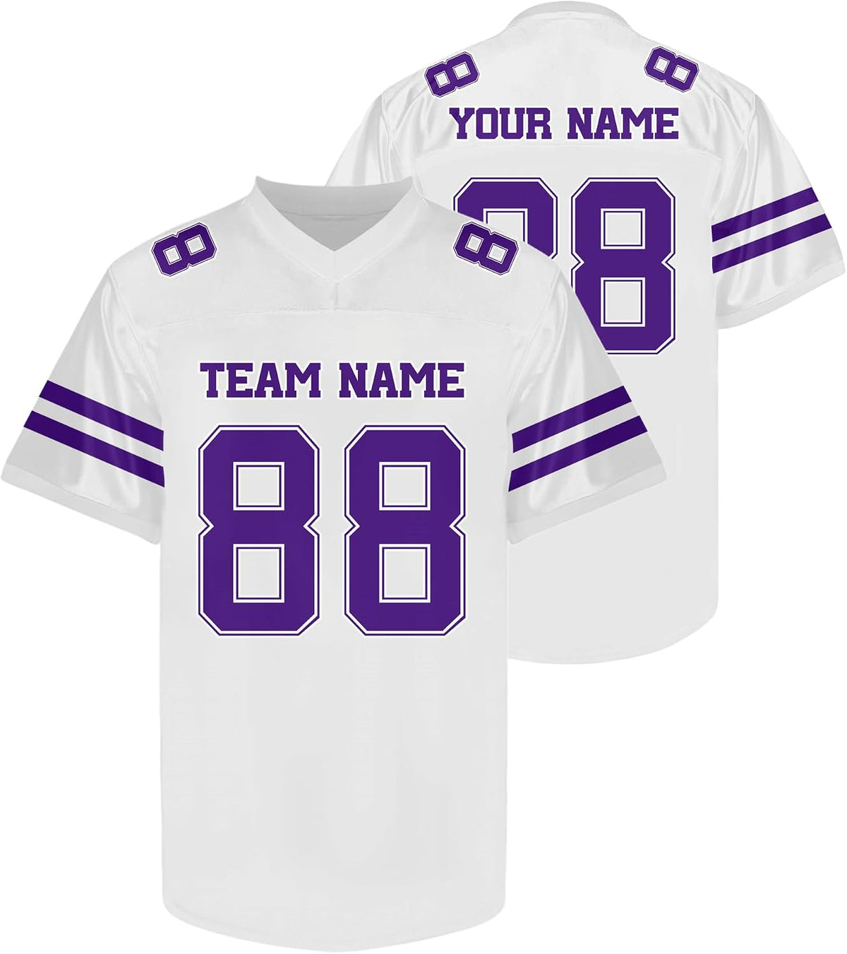 Custom White Football Jersey with Purple Double Sleeve Stripes