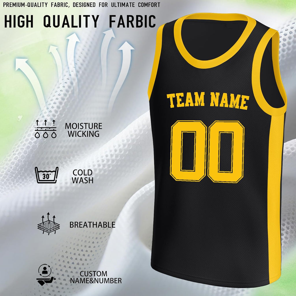 Custom Black and Gold Basketball Jersey with Name and Number