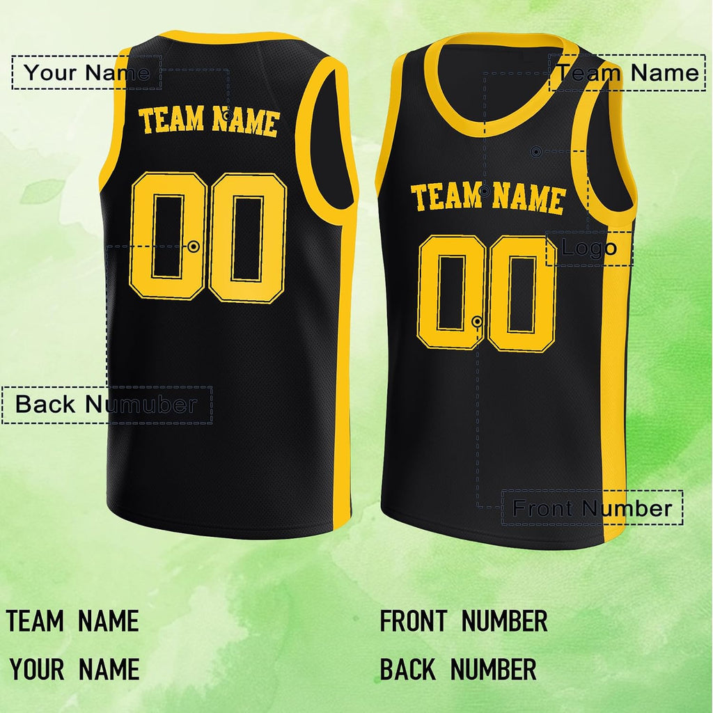 Custom Black and Gold Basketball Jersey with Name and Number