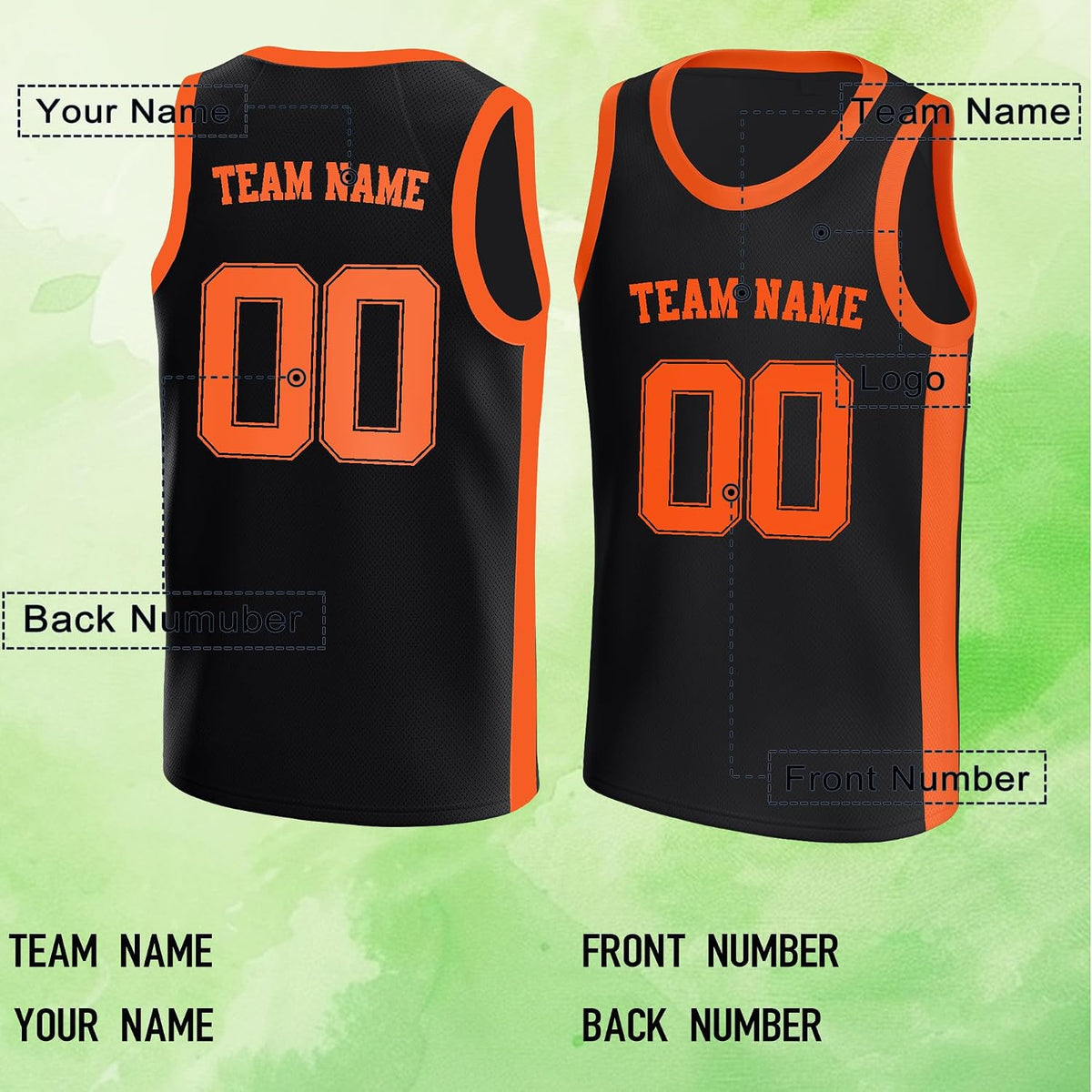 Custom Black and Orange Basketball Jersey - Personalized Name and Number Team Uniform