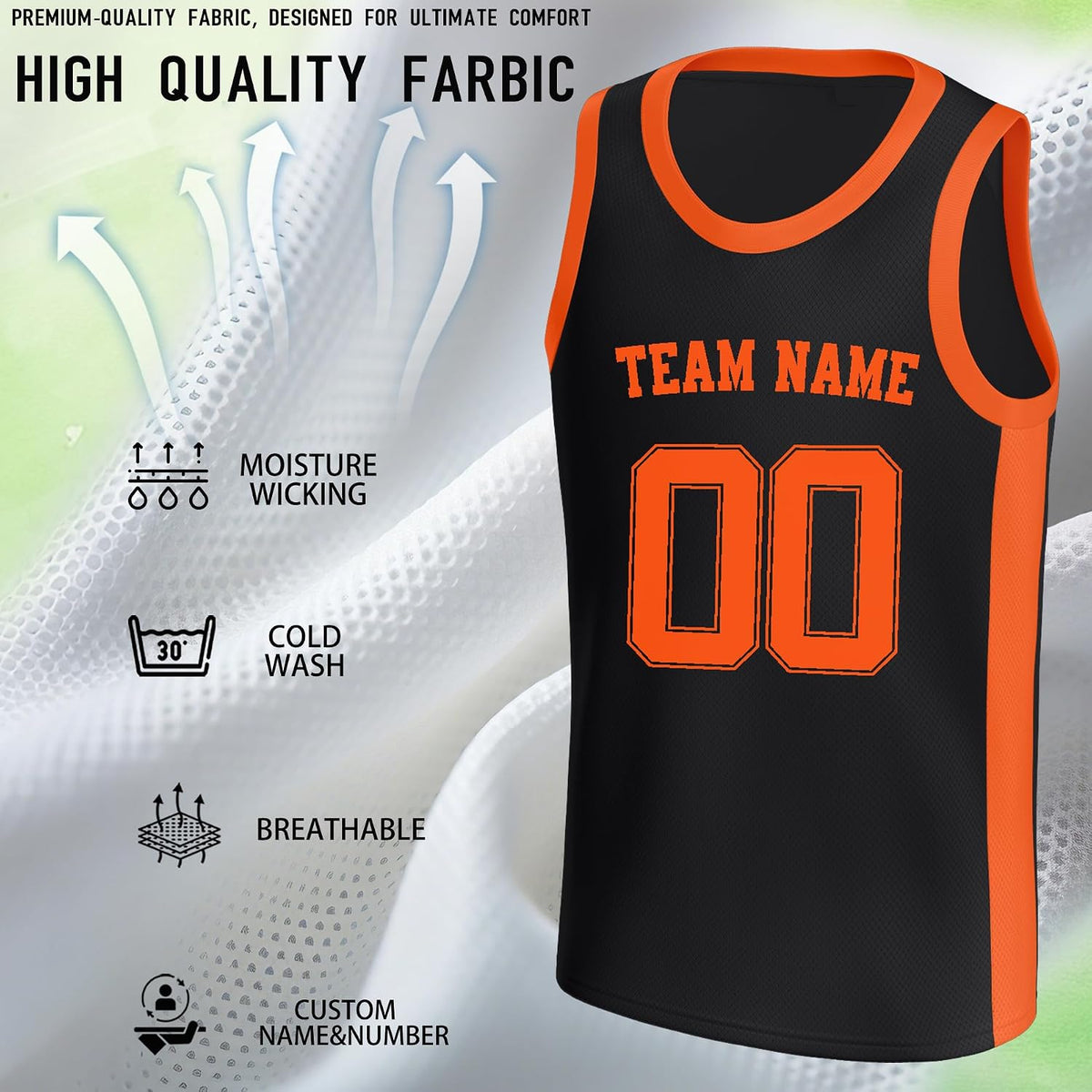 Custom Black and Orange Basketball Jersey - Personalized Name and Number Team Uniform