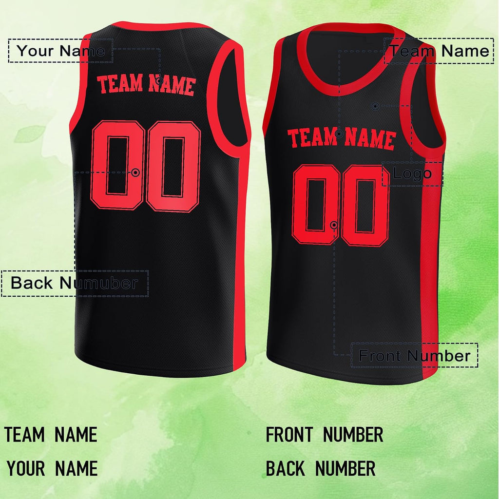 Custom Black and Red Basketball Jersey - Personalized Name and Number Team Uniform