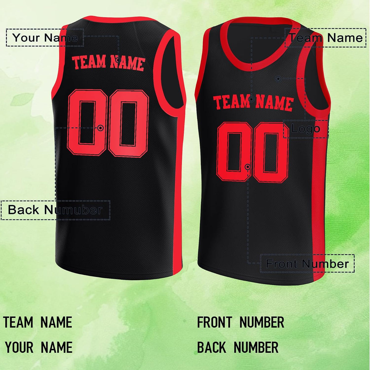 Custom Black and Red Basketball Jersey - Personalized Name and Number Team Uniform