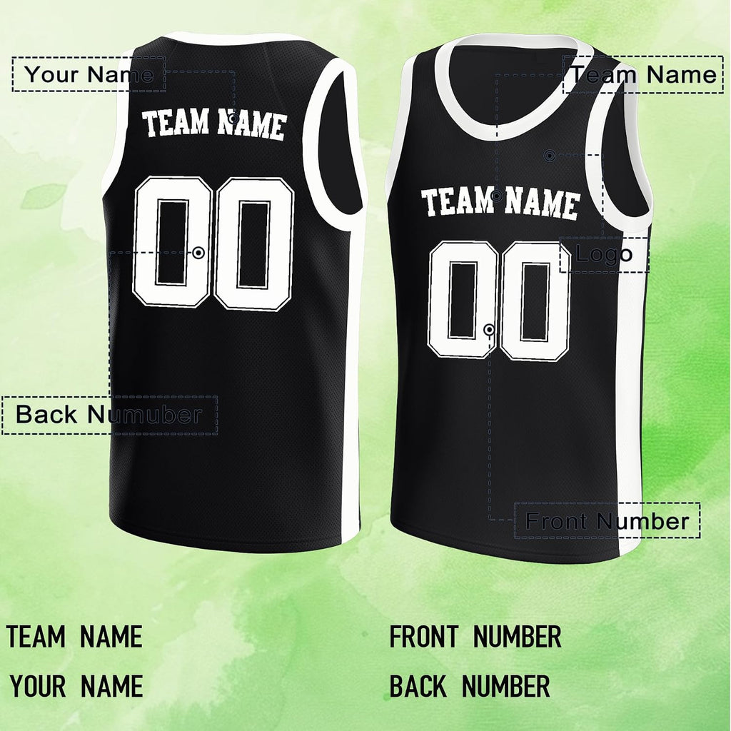 Custom Black and White Basketball Jersey with Name and Number