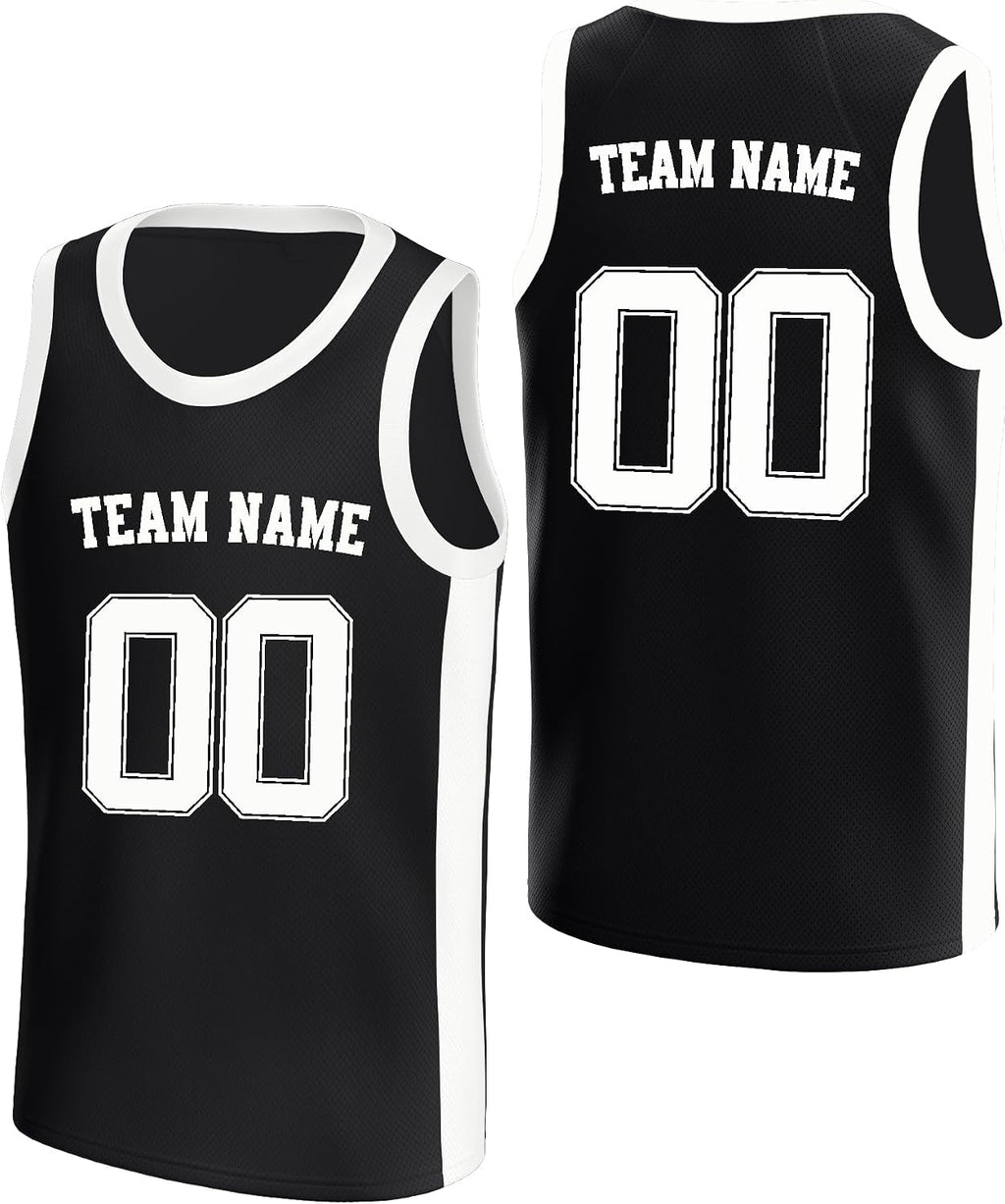 Custom Black and White Basketball Jersey with Name and Number