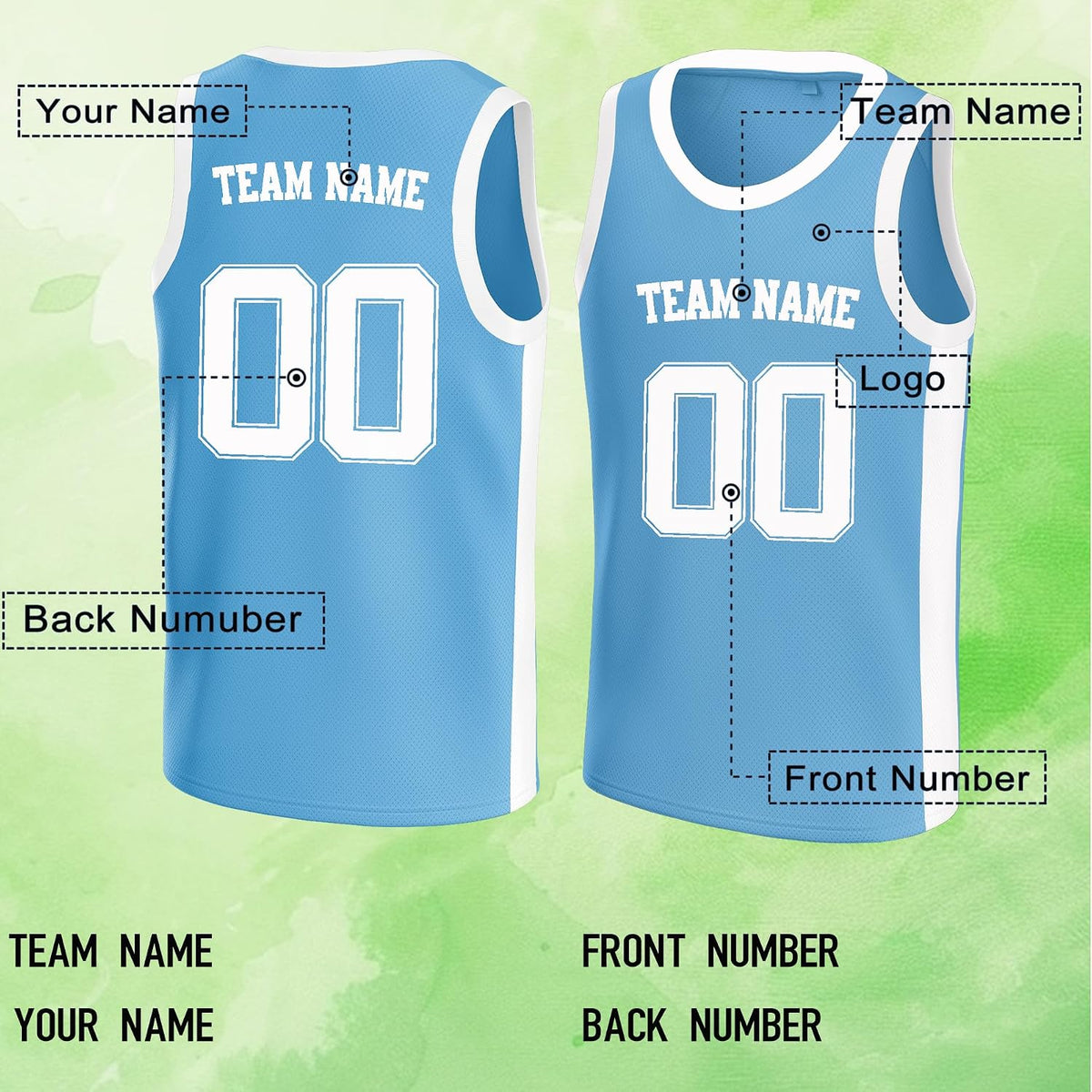 Custom Light Blue Basketball Jersey with White Trim