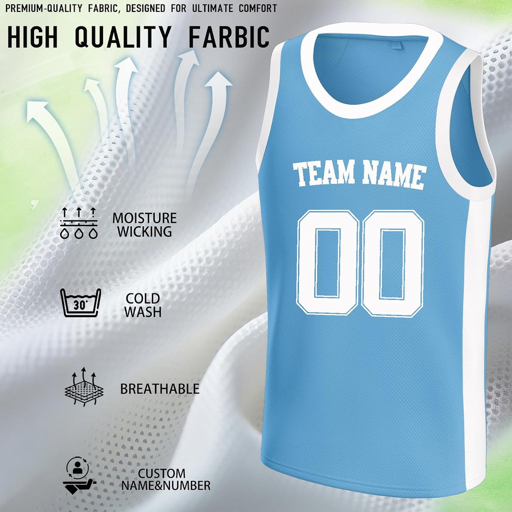 Custom Light Blue Basketball Jersey with White Trim