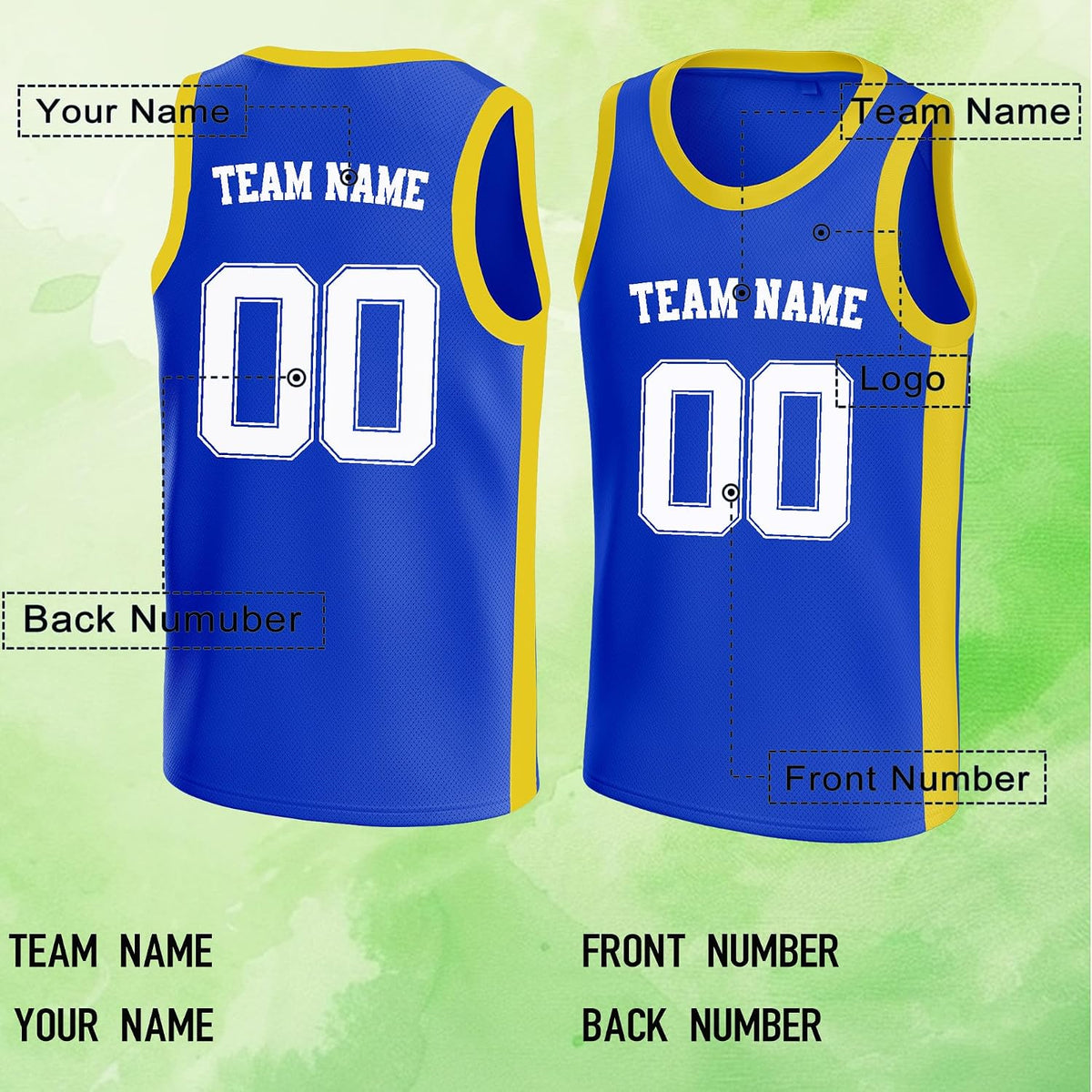 Custom Royal Blue and Yellow Basketball Jersey with Name and Number