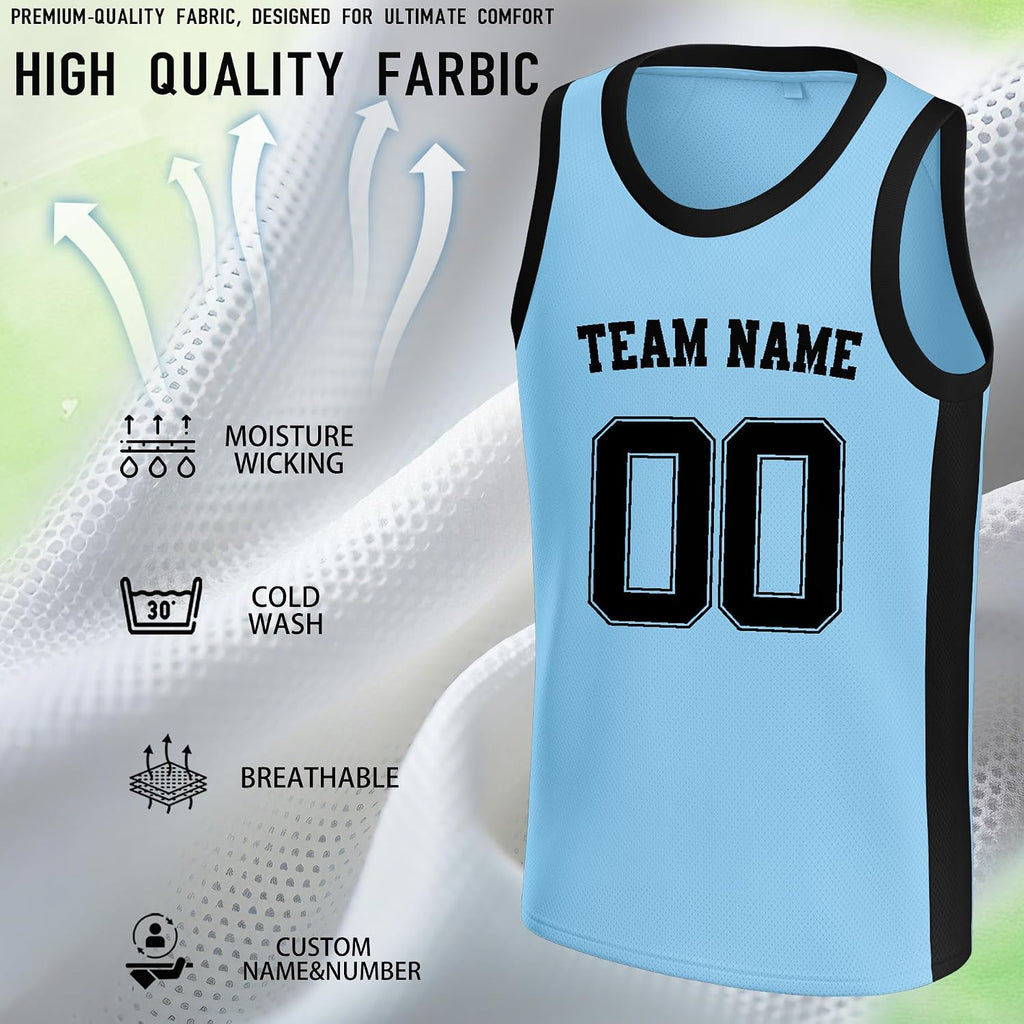 Custom Light Blue and Black Basketball Jersey