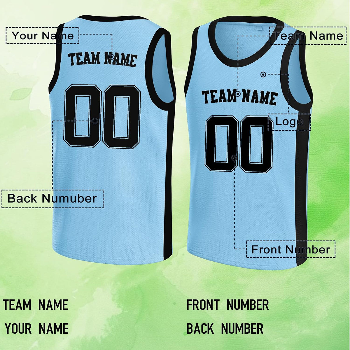 Custom Light Blue and Black Basketball Jersey