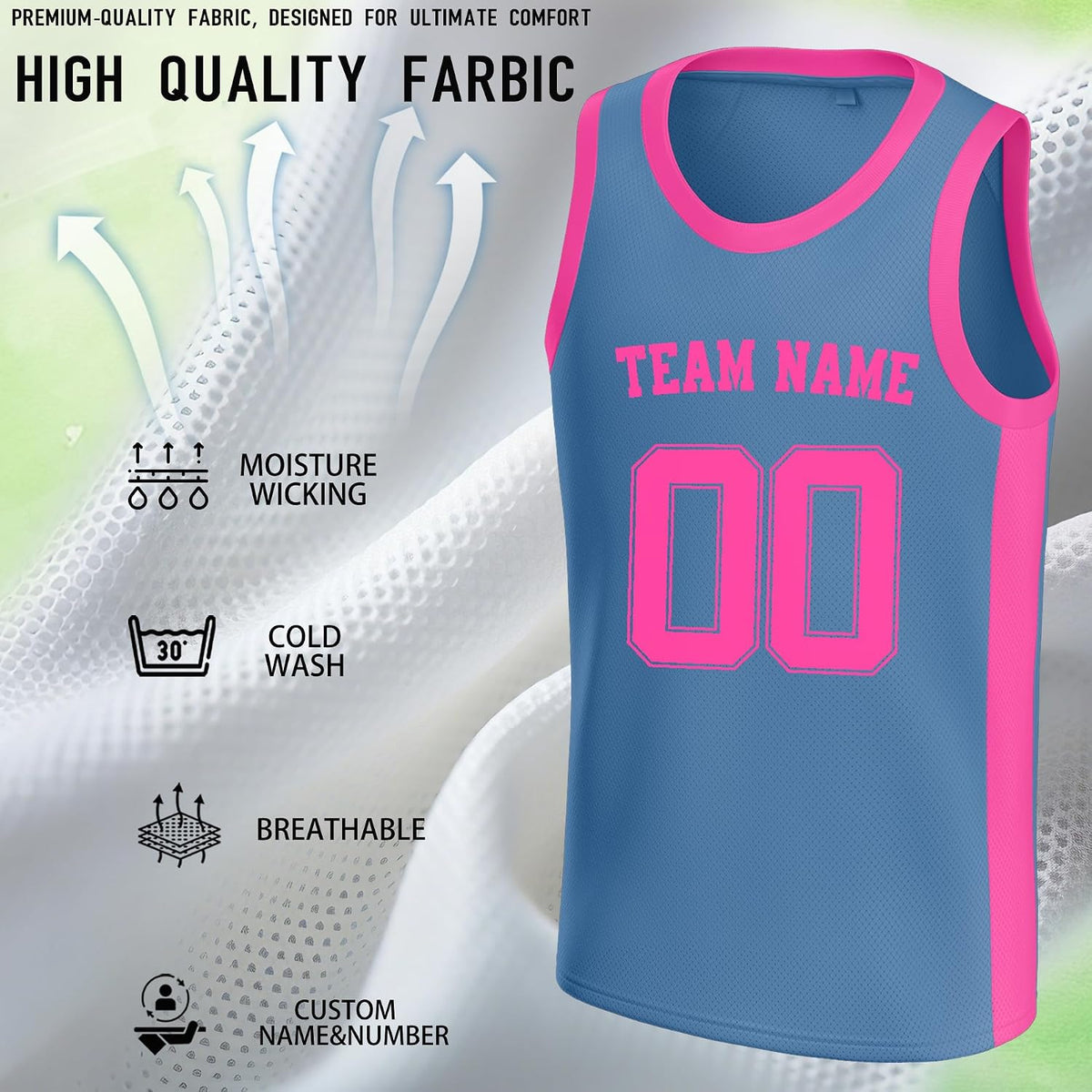 Custom Blue and Pink Basketball Jersey