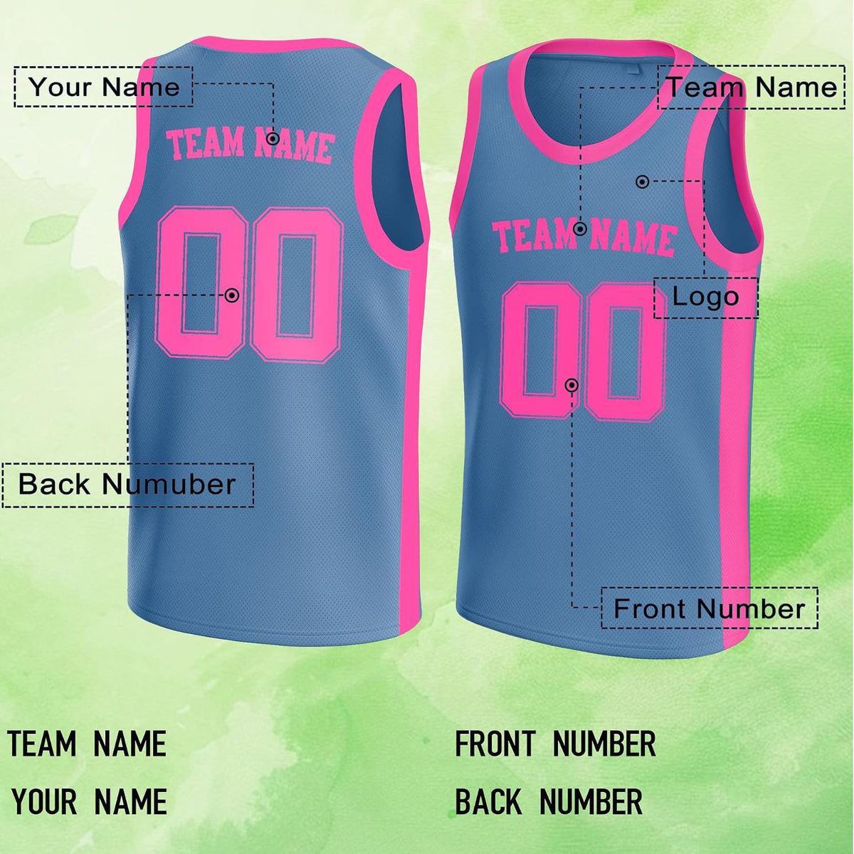Custom Blue and Pink Basketball Jersey