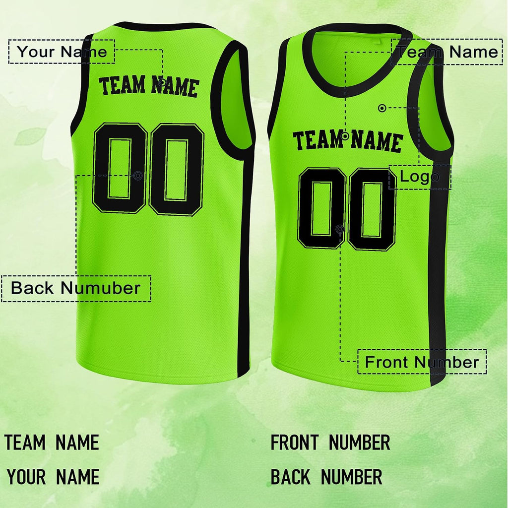 Custom Neon Green and Black Basketball Jersey - Personalized Name and Number Team Uniform