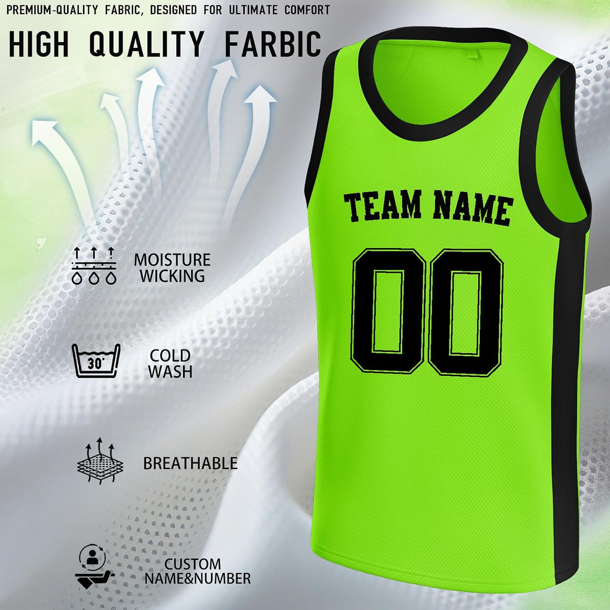 Custom Neon Green and Black Basketball Jersey - Personalized Name and Number Team Uniform