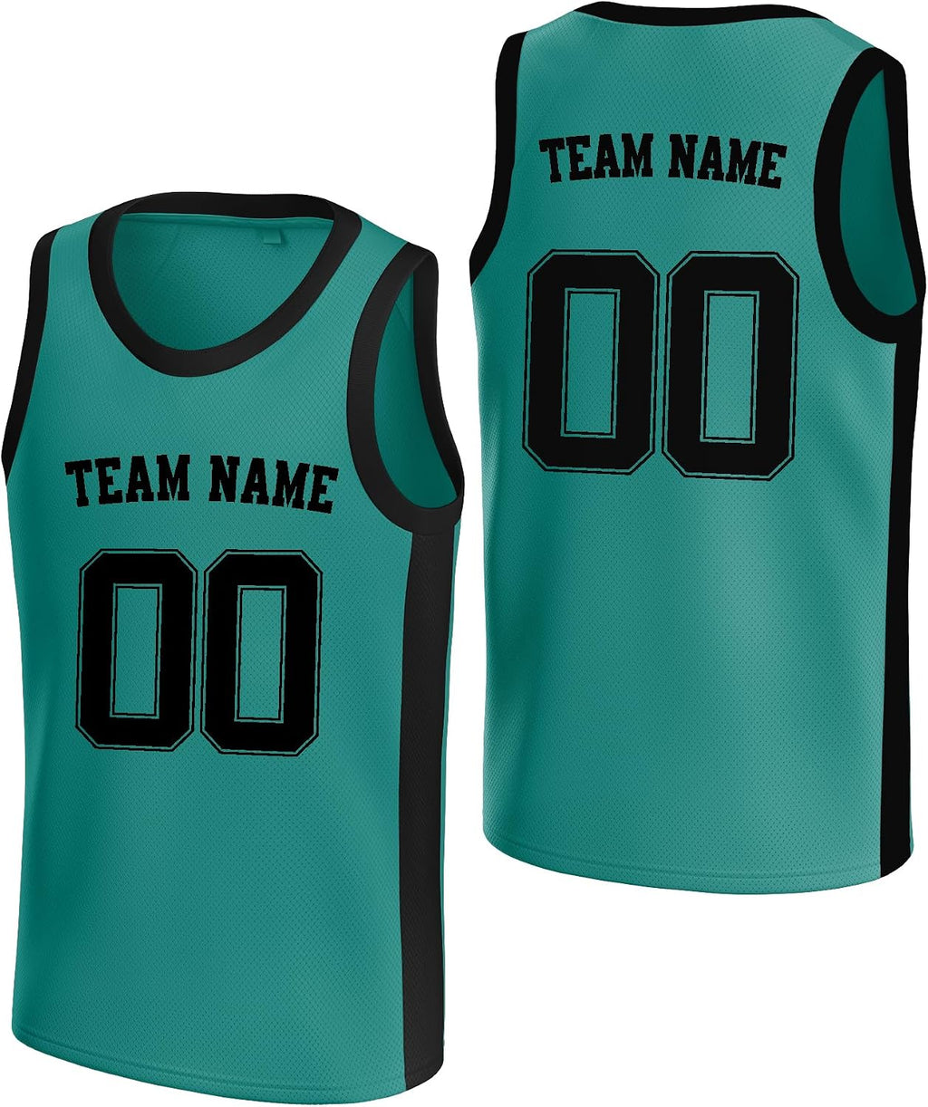 Custom Teal and Black Basketball Jersey with Name and Number
