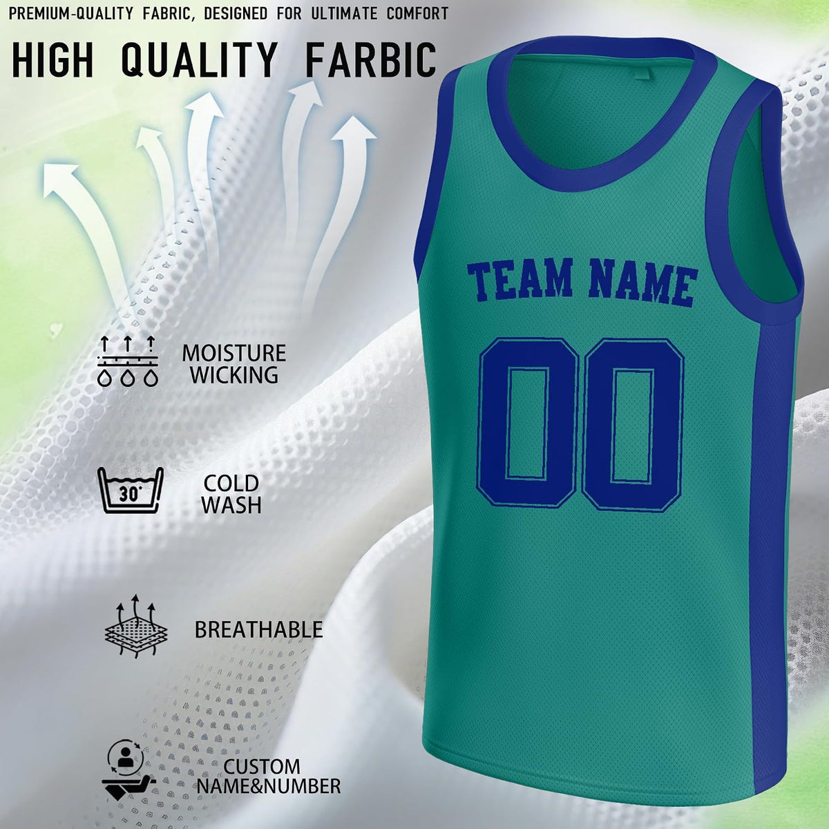 Custom Teal and Royal Blue Basketball Jersey with Name and Number