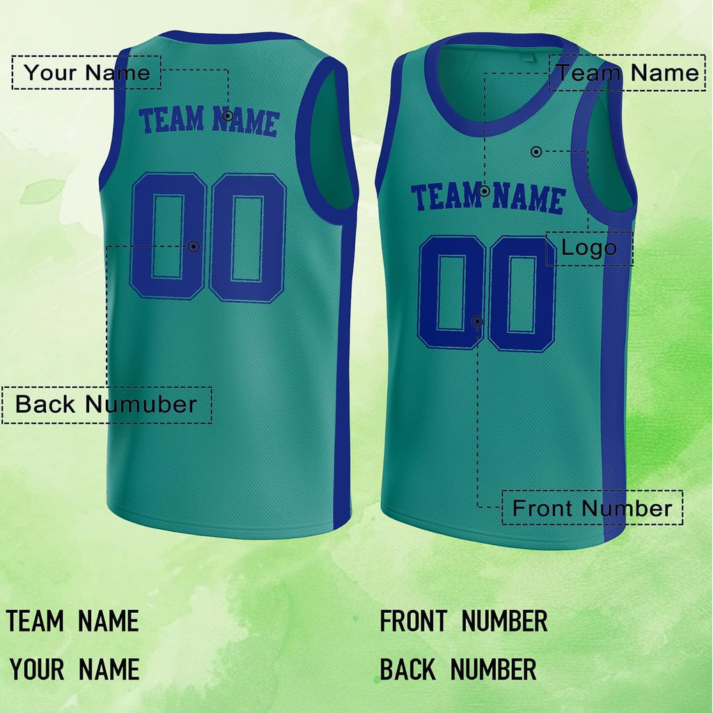 Custom Teal and Royal Blue Basketball Jersey with Name and Number